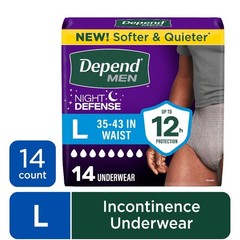 Depend Night Defense Incontinence Underwear for Men, Adult Diapers, L, 14 Count