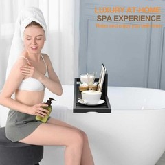 Bathtub Tray Caddy Black – Bath Tray Black – Bath Tub Table Tray Caddy – Bamb…