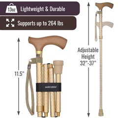 Engraved Pearl Gold Adjustable Foldable Walking Cane Lightweight Stylish Support