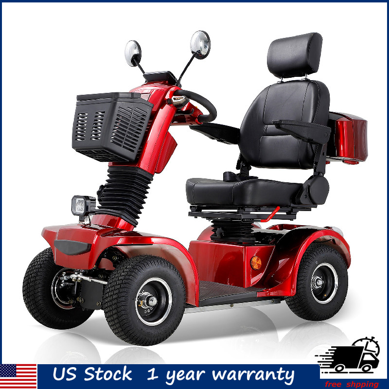 4-Wheel Travel Mobility Scooter 500W 48V 20AH Battery Motor for Adult Senior Red