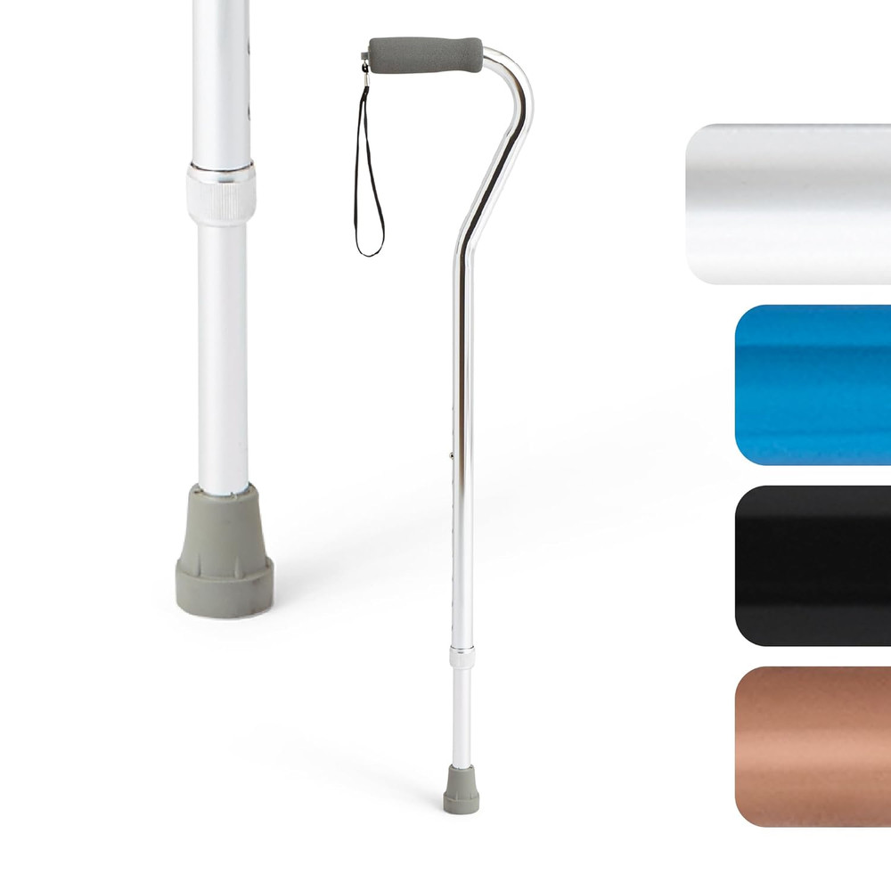 Medline Aluminum-Chrome Offset Walking Cane, Adjusts 29–38” & Supports up to 300