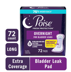 Poise Overnight Incontinence & Postpartum Pads for Bladder Leaks, 72 Count