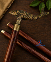 Solid Brass Fish Head Vintage Antique Wooden Walking Stick Cane handmade Gift