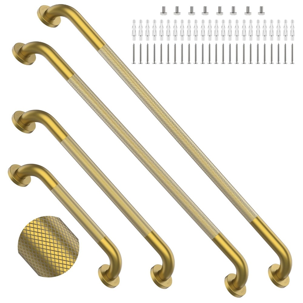Gold Safety Grab Bars 4 Pack, Anti-Slip Shower Bar Bundle 16″, 24″, 36″, 40″ …