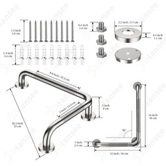 L-Shaped Angled Grab Bar 12×16 Inch Brushed Nickel Anti-slip Knurled Shower H…