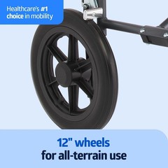 Medline Durable Folding Steel Transport Wheelchair with 12-Inch Wheels – Teal