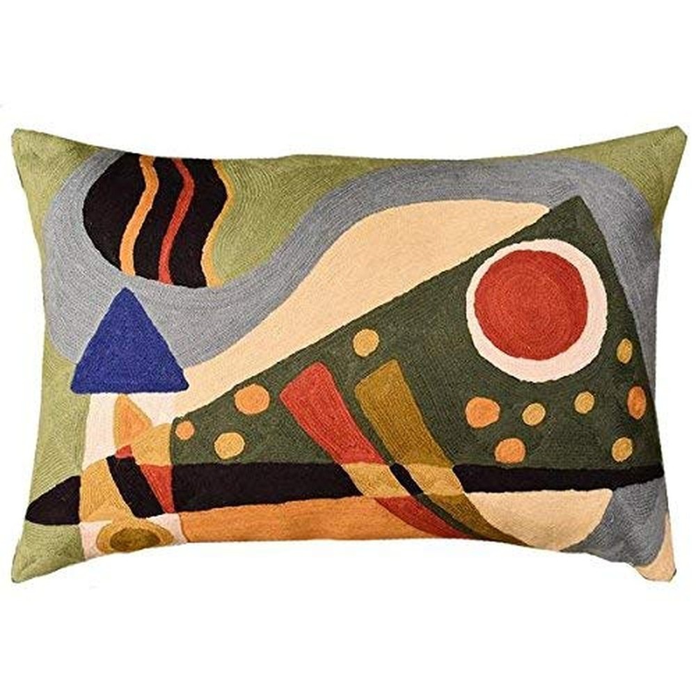 Lumbar Kandinsky Pillow Cover | Green Abstract Pillows | Modern Chair Cushion…
