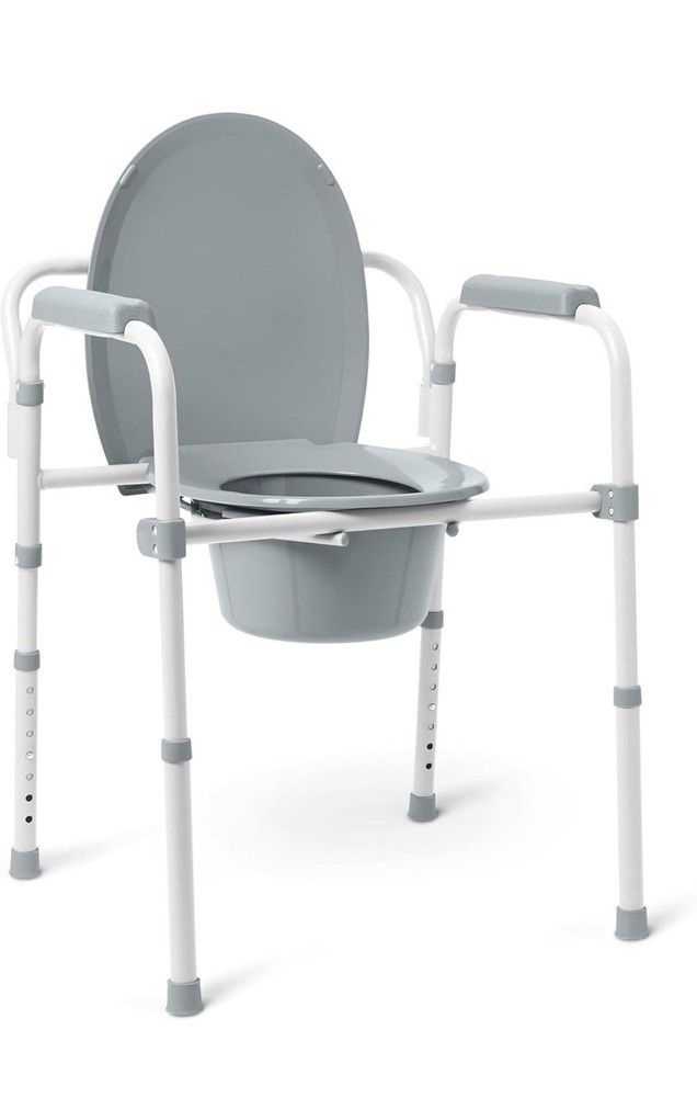 Medline 3-in-1 Steel Bedside Commode, Elongated Seat, 350 lb. Weight Capacity