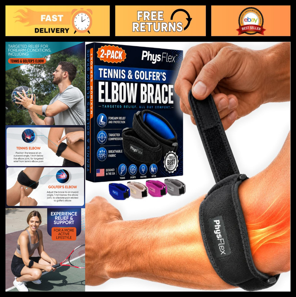 Adjustable Elbow Brace 2-Pack for Men & Women – Tennis/Golfer’s Elbow Support, P