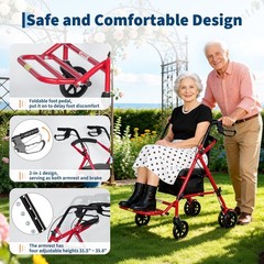 Rollator Walker with Seat, Foot Pedal, Underseat Storage, Foldable Walking Chair