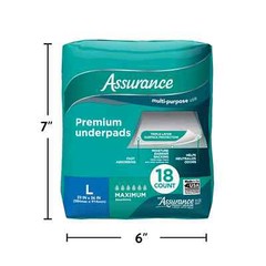 54 Count (3×18) Assurance Max Absorbency Unisex Premium Underpad Size L 23 x 36″