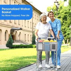 Upgraded Grey Walker Basket with Cup Holder – Foldable Large Capacity Design