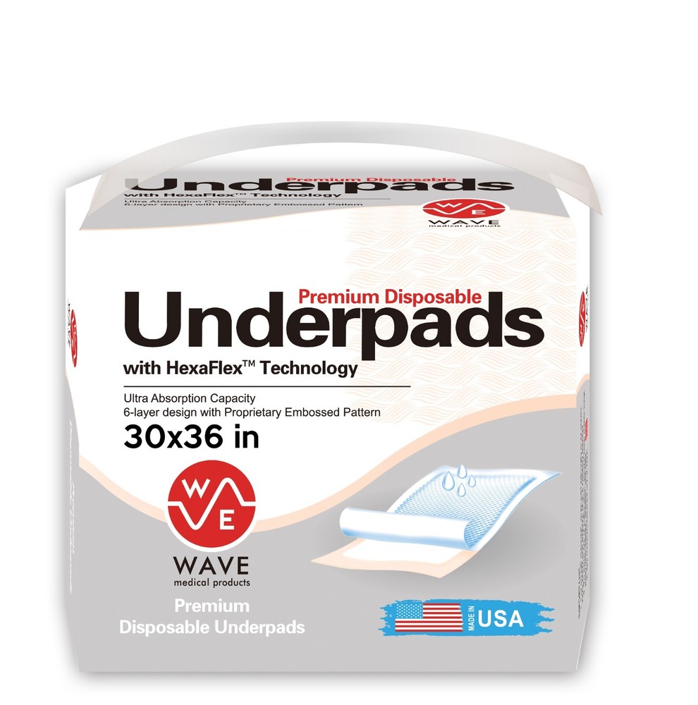 Wave Medical 100 30×36 ULTRA Absorbent Disposable Incontinence Underpads