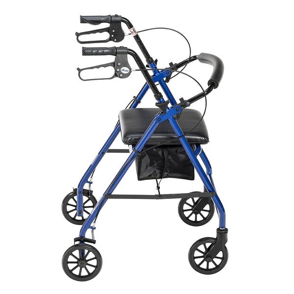 Aluminum Rollator With 6″ Wheels Padded Seat 4 Wheels Loop Locks Blue Frame New!