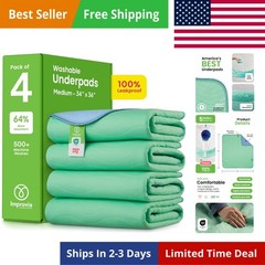 Washable Underpads, 34″ x 36″ Pack of 4 – Heavy Absorbency Reusable Bedwettin…