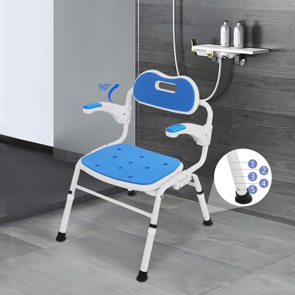 Folding Shower Chair with Arms and Back for Seniors Handicap Disabled Orange US