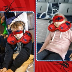 Gilprop 2 Pcs Spider Travel Pillow with Sleep Eye Mask, U Shaped Red, Black