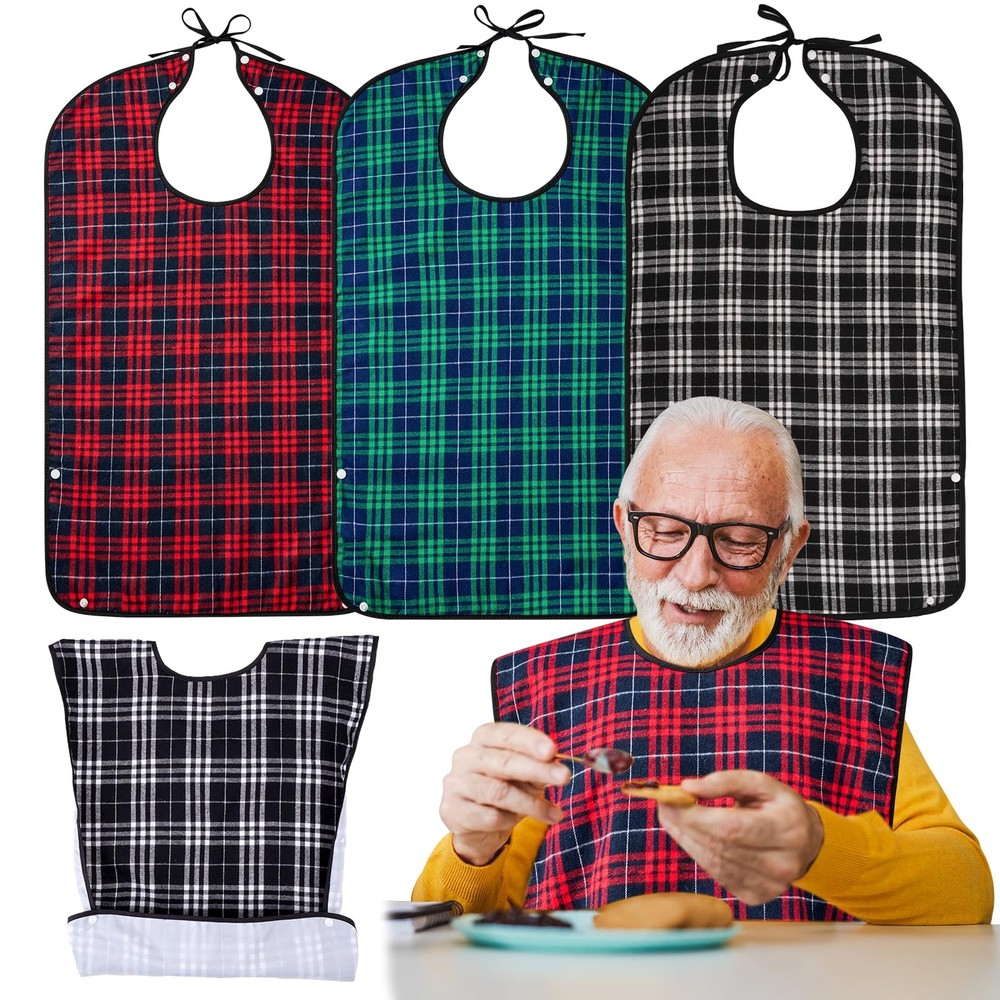 3 Pack Bibs for Men & Seniors, 18″x30″ Reusable & Waterproof Clothing Protector