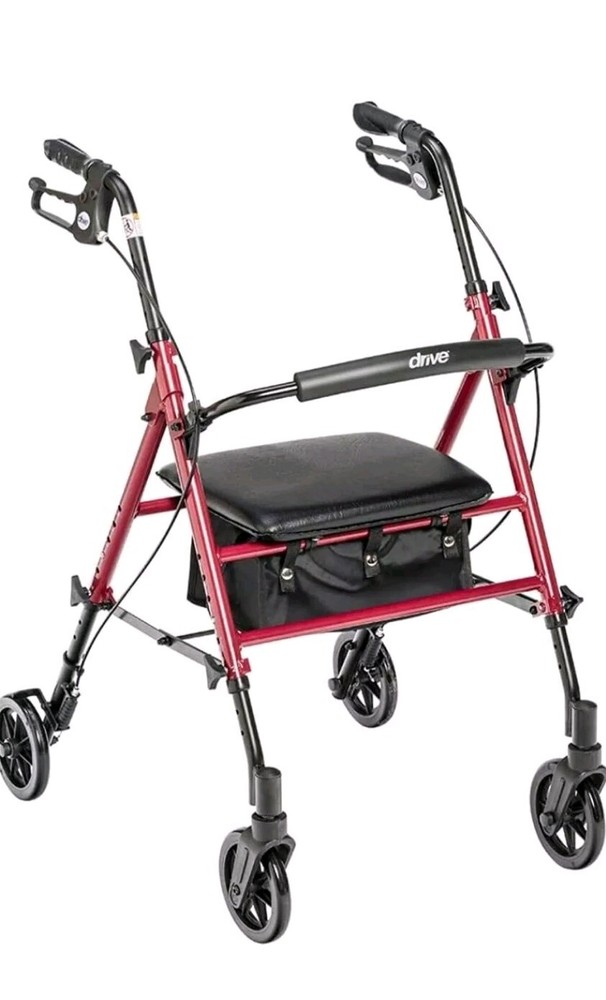 Drive Medical Adjustable Height Rollator with 6 Inches Wheels – Red (RTL10261RD)