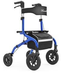 PlanetWalk Super Lightweight Rollator Walker w/Seat Blue, 300lb 10”& 8” Wheel
