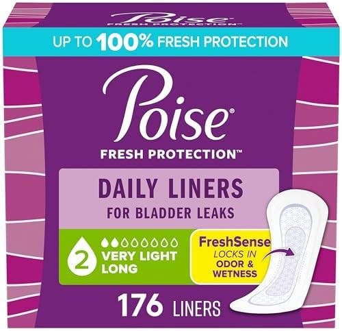Poise Daily Liners Long Length 2 Drop Absorbency 176 Ct 4 x 44 Packaging Var…