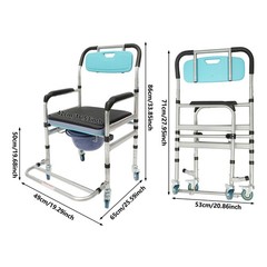 Shower Chair With Wheels Elderly Foldable Commode Chair Toilet Chair 330.69lbs