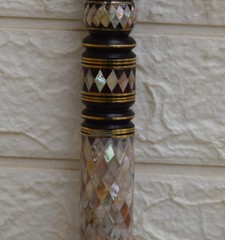 Handcrafted Egyptian Ebony Walking Cane: Mother of Pearl Inlay Stick (36 inch)