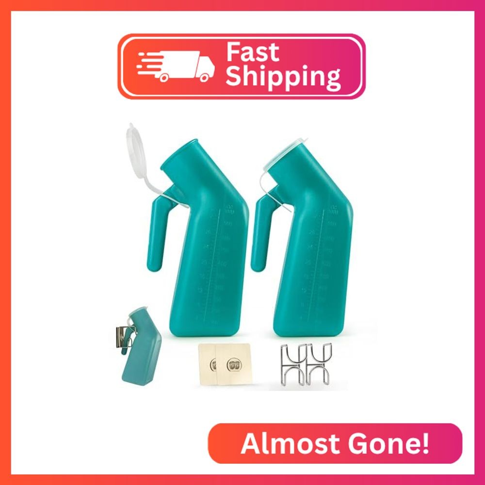 Urinals for Men Two 1000ml Urine Bottle (Green) with 2 Hooks, Suitable for Night
