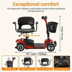 4 Wheels Mobility Scooter Power FoldingTravel Wheelchair Scooter Swivel Seats