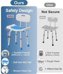 Non-Slip Bath Seat for Elderly – 400lbs Shower Chair, Lightweight & Adjustable