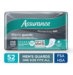 Assurance Men’s Guards, Maximum Absorbency, One Size Fits All, 52 Count