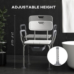 3-In-1 Shower Chair with Back and Arms, Height Adjustable Bedside Commode with N