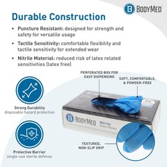 BodyMed Nitrile Gloves for Exam and Home Use, 100 Count – Latex & Powder Free