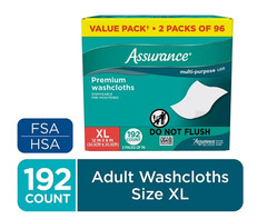 Assurance Premium XL Washcloths for Adults, Disposable & Pre-Moistened 192X2-384