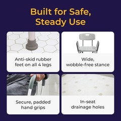 Drive Medical Shower Chair with Back & Padded Arms -Adjustable Bath Seat Dmg Box
