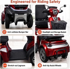 Heavy Duty 4-Wheel Mobility Scooter 25-37 Miles Range 4-Speed, 500W 48V, Red