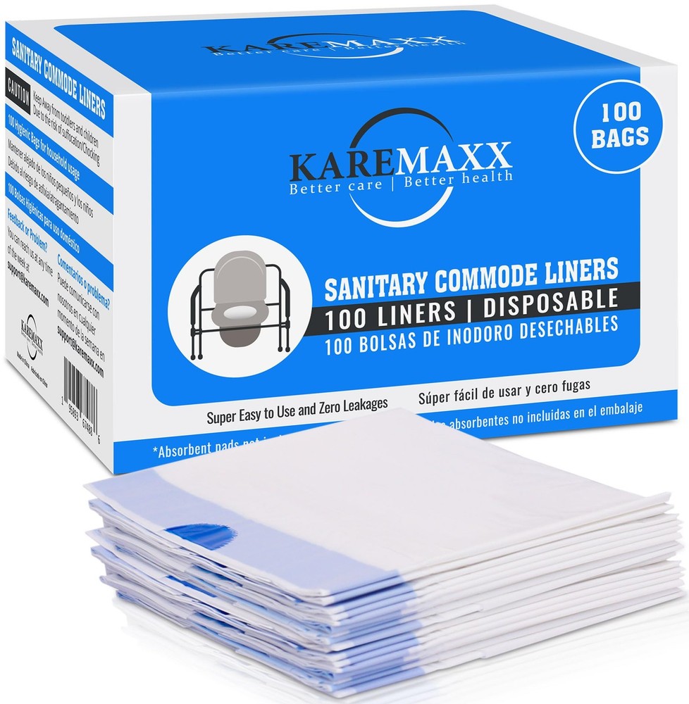 KAREMAXX Commode Liners Disposable,100 Pack, Universal Fit – Leak Proof & Odorle