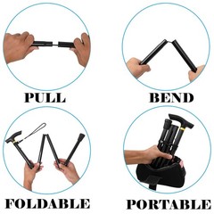 Comfkey Folding Lightweight Walking Stick – Adjustable Aluminum 33-37″, Black