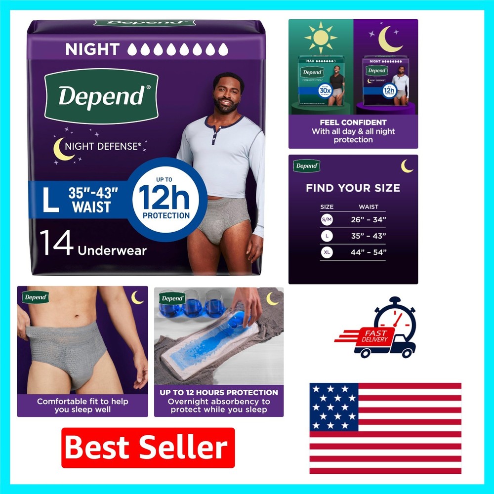 14 Count Night Defense Men’s Incontinence Underwear – Up to 12 Hours Protection