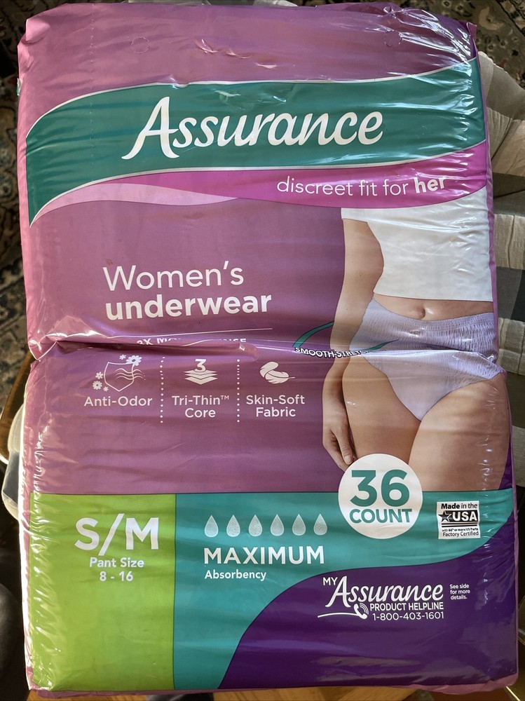 Assurance Womens Disposable Underwear S/M Max Absorbency 36/Pack