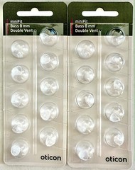 2 Pack Oticon miniFit 8mm Bass Double Vent Domes For Hearing Aids/20 Domes Total