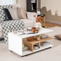 Giantex Modern Rectangular Accent Table L-Shaped Middle Shelf 3-Tier Cocktail