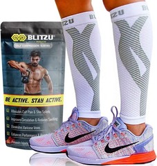 BLITZU Calf Compression Sleeves for Men Women. Footless Socks Support for Runnin
