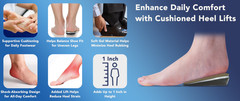 Adjustable Gel Heel Lifts (1 Pair), 1″ Height Increase Insoles with High-Density