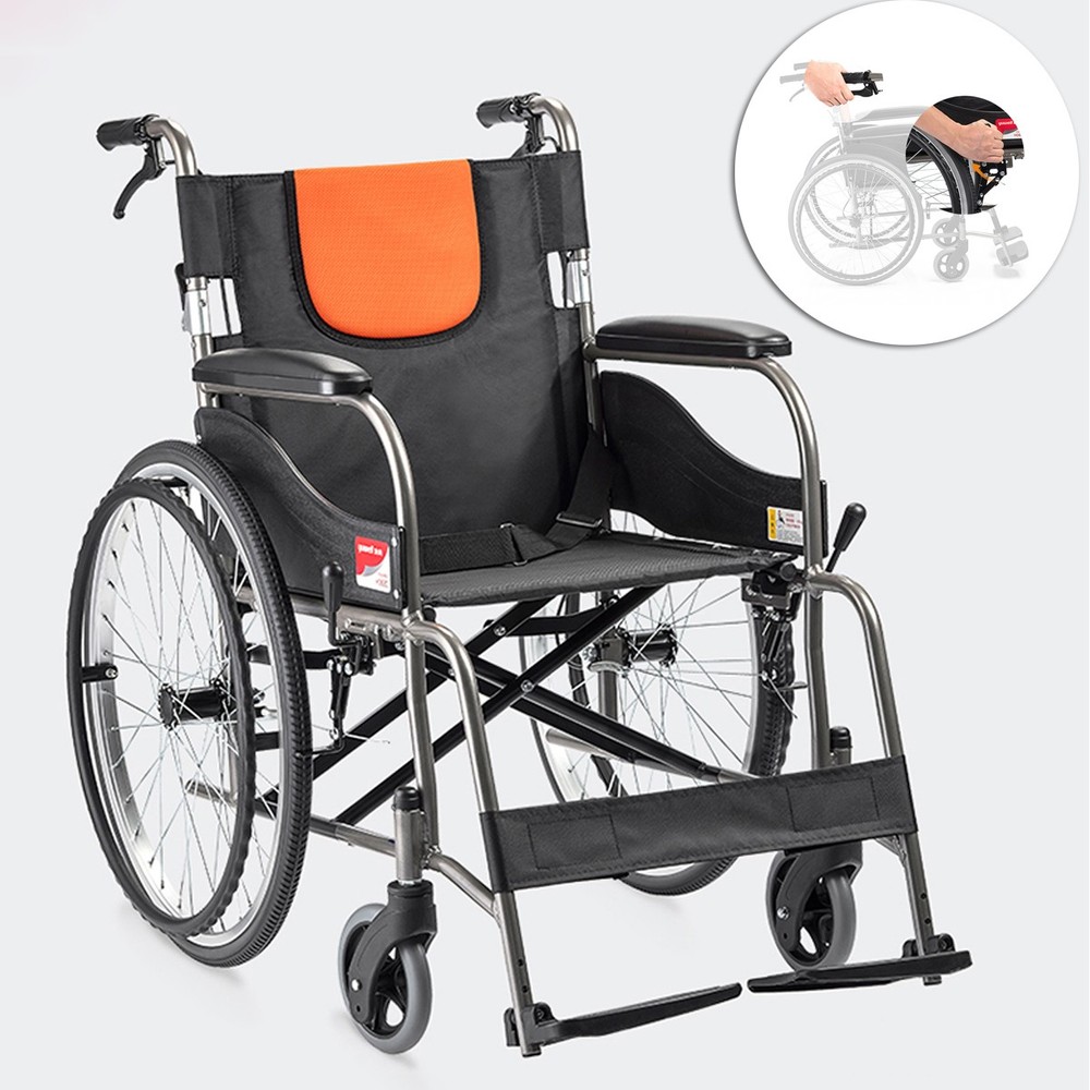 Yuwell H062C Folding Transport Manual Wheelchair Armrest Portable for Elderly