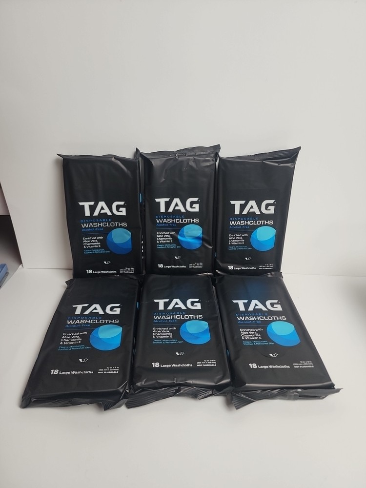 6 Packs Tag Disposable Washcloths 18 Large Per Pack Not Flushable Alcohol Free