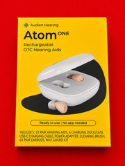 Audien Hearing Atom One Rechargeable OTC Hearing Aids Pair w/ Charging Case