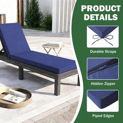 Aegisun Chaise Lounge Cushions Outdoor, 72x 21x 3 Inch 72×21+3″, Navy Blue