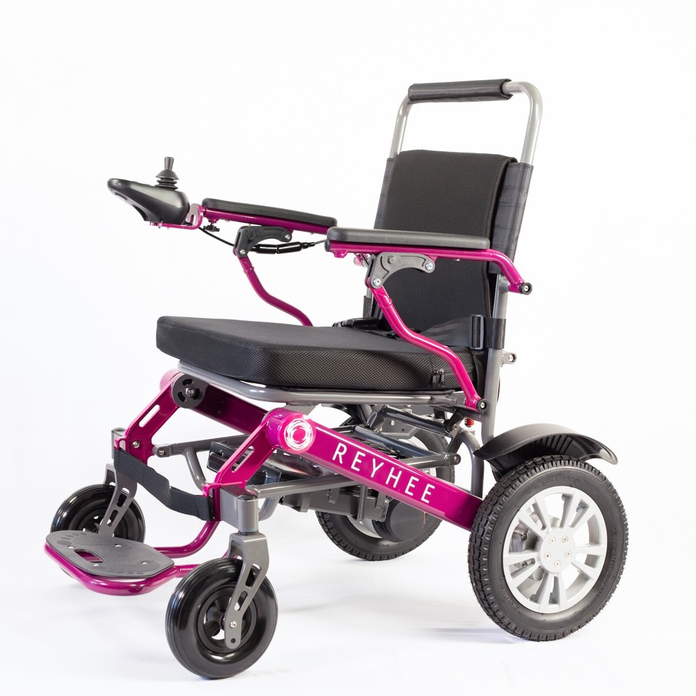 Purple Foldable Electric Wheelchair 300 lb Capacity In Home Warranty 15 mile