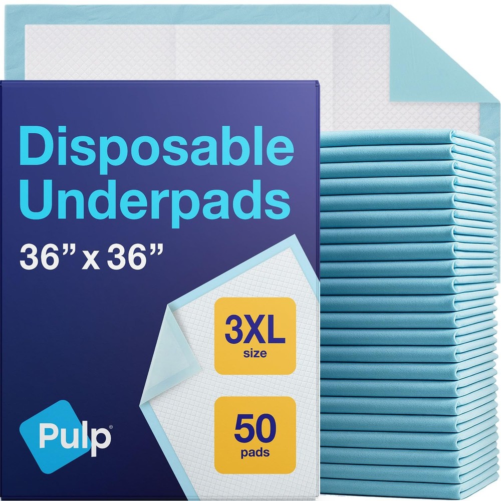 50 x PULP Incontinence Underpads 36″ x | XXXL Bed Pads 50 Pack, Blue